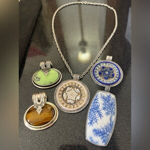 Vintage Best Silver Tone Chain Necklace with 5 Interchangeable Pendants